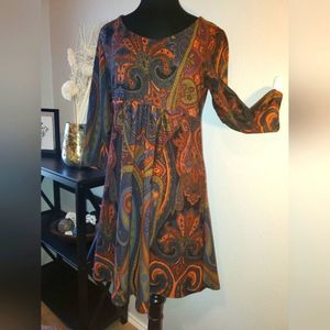 Reborn Autumn Colored Paisley Print Midi Dress, XL